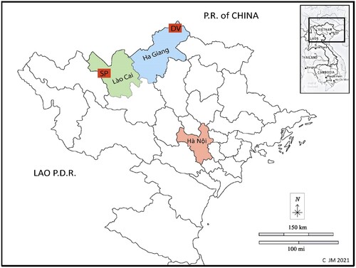 Figure 1. Map of Lào Cai and Hà Giang provinces with the location of Sa Pa and Đồng Văn districts. © Jean Michaud.