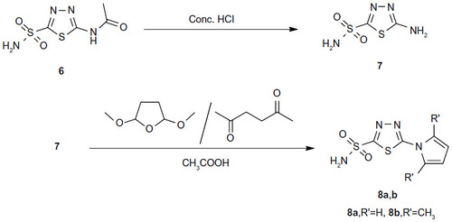 Figure 4 Synthetic route for 2-substituted pyrrole-1H-5-sulfonamido-1,3,4-thiadiazoles.