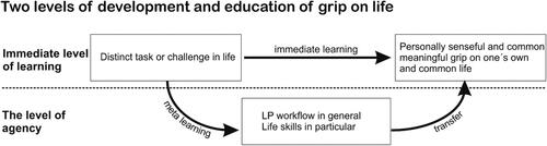 Figure 4 Two-level LP workflow. By focusing on handling specific tasks in order to reach a goal, meta-learning develops. That is, by means of the LP workflow and general human life skills, common, generic, and metacognitive learning takes place, which may transform into a general foundation for one’s personal and common life in general.