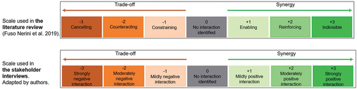 Figure 2. The scales used to identify BV-SDG interactions in the literature review and the stakeholder interviews.