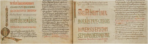 Figure 2. (A and B) ‘Gomiz’ colophons (914 CE). S. Gregorii Moralia in Iob, Manchester, The John Rylands Library, Latin MS 83, ff. 80v, 142r (details). Image provided by The John Rylands Research Institute and Library, The University of Manchester.