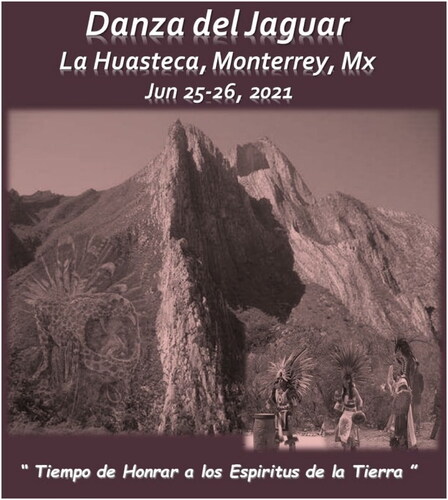 Figure 4. Flier for Danza del Jaguar created by Familia Kauyumari with the translation of the message at the bottom being “Time to honor the spirits of the Earth.”