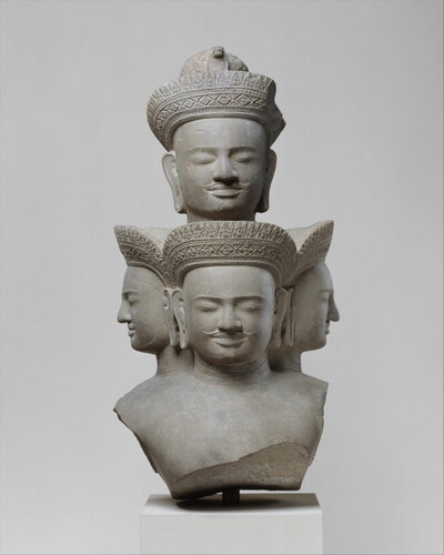 Bust of Five-Headed Shiva, (artist unknown—Cambodia), Angkor period, ca. mid-10th century. Stone, H. approx. 31.5 in. Courtesy of the Metropolitan Museum of Art, New York, Gift of Enid A. Haupt, 1993. Accession Number: 1993.387.1.