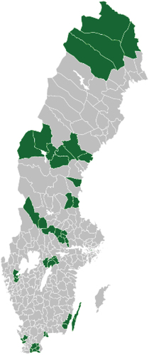 Figure 1. Swedish municipalities in a local federation for upper secondary education, 1998–2021.
