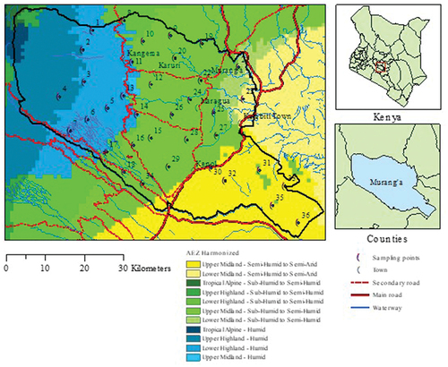Figure 2. Agro-ecological zones and sampled villages in Murang’a.