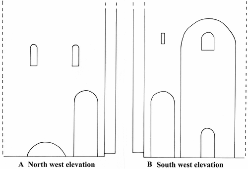 Figure 2. North West and South West elevations of the Romanesque west front.