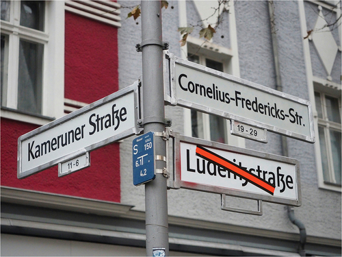 Figure 1. The transition between street names in Wedding, as Lüderitzstraße is changed to Cornelius-Fredericks Straße.
