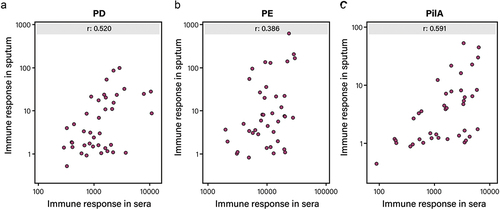 Figure 3. Correlation between IgG in serum and IgG in sputum.