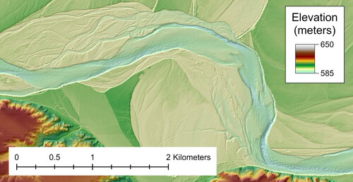 Figure 2. A Subset of the final channel-floodplain topographic surface. Topographic data are available in Call et al. (Citation2024).